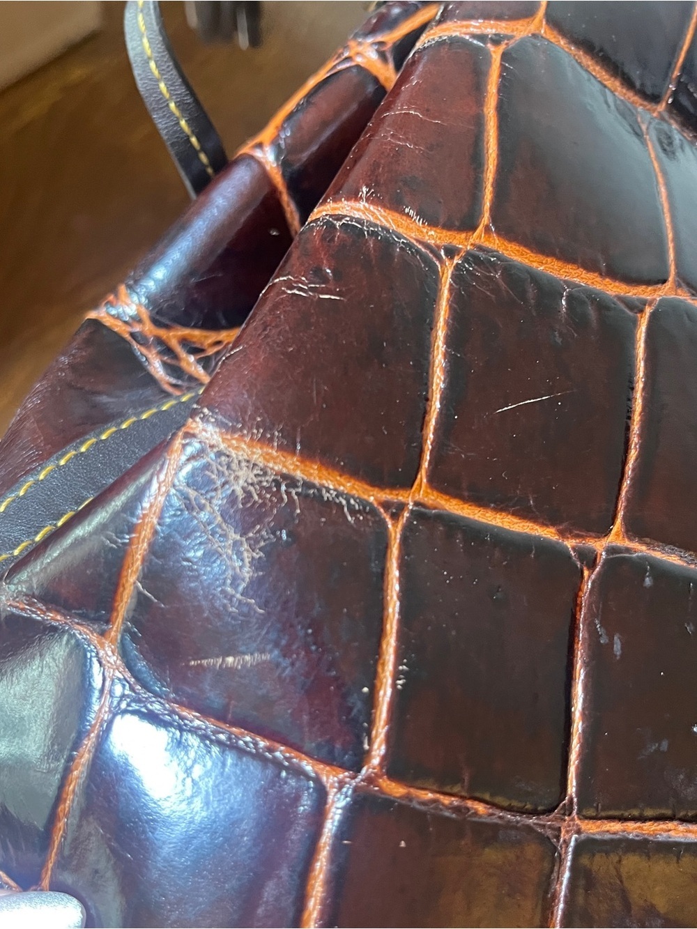 Dooney & Bourke Dark Cognac Croc-Embossed Leather Shoulder Bag w/a wallet. - Picture 5 of 12